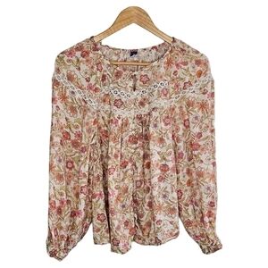Old Navy bohemian floral puff sleeve top size small